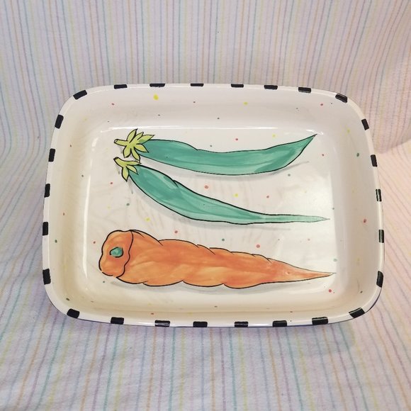 Block Basics Portugal Hand Painted Vegetable Baking Dish Carrots Green Beans - Picture 1 of 9